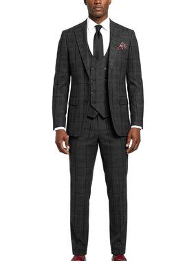Charcoal Grey Windowpane Plaid 3 Piece Stacy Adams Men's Suit